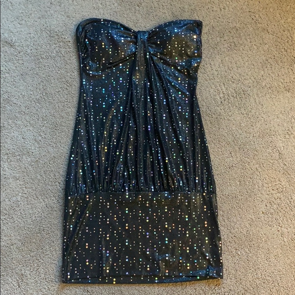 Metallic black and silver sparkle strapless dress